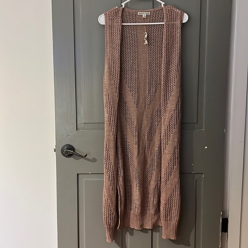Moral Fiber Women’s Sleeveless Crochet Duster Sweater